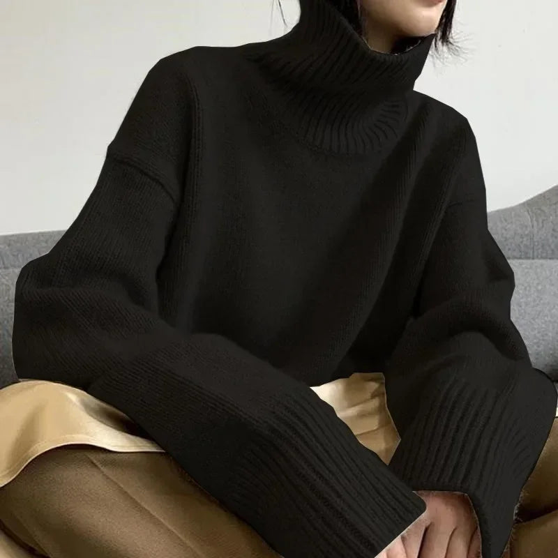 Women’s Oversize Turtleneck Sweater – Long Sleeve Knitted Pullover Autumn Winter Knitwear