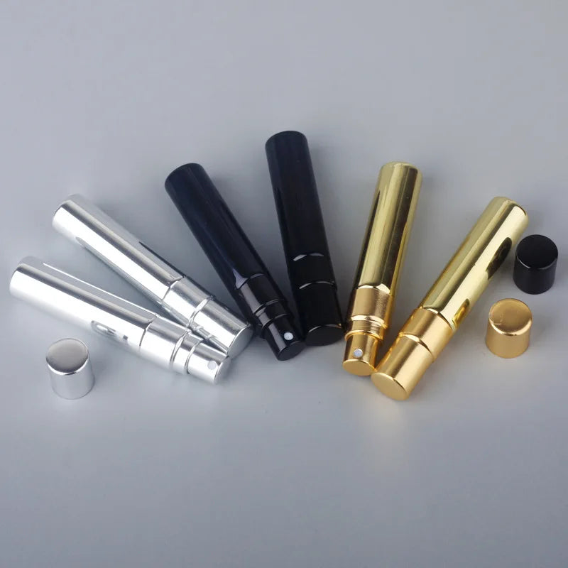 6PCS 5ML/10ML Portable UV Glass Perfume Bottles – Refillable Mini Spray Bottles with Aluminum Atomizer | Travel Size