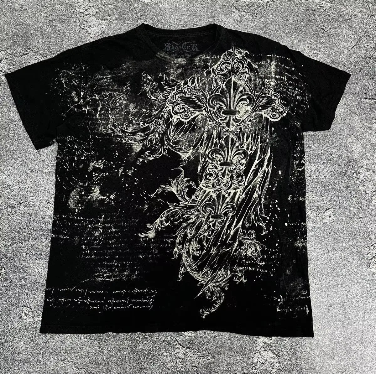 Vintage Avirex Black Short Sleeve T-Shirt | Rhinestone Double-Sided Print Retro Streetwear Top