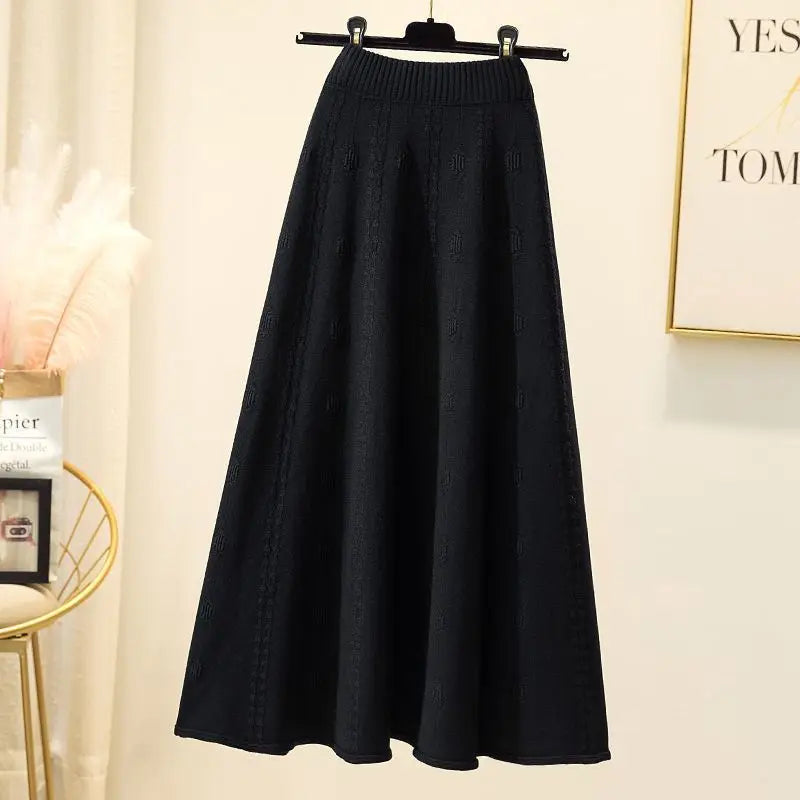 High Waist Knitted Midi Skirt – Women’s Sweater Matching Large Flounce A-Line Umbrella Skirt | Spring, Autumn & Winter