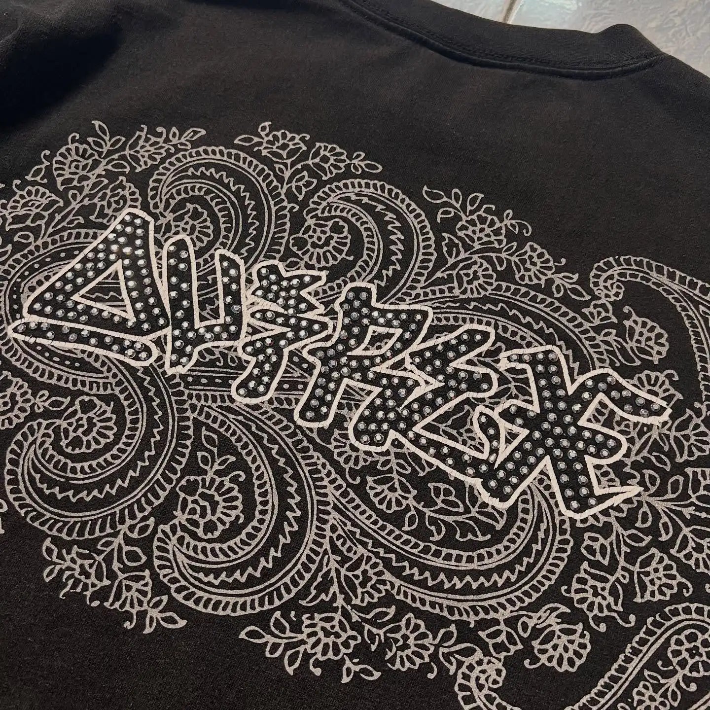 Vintage Avirex Black Short Sleeve T-Shirt | Rhinestone Double-Sided Print Retro Streetwear Top