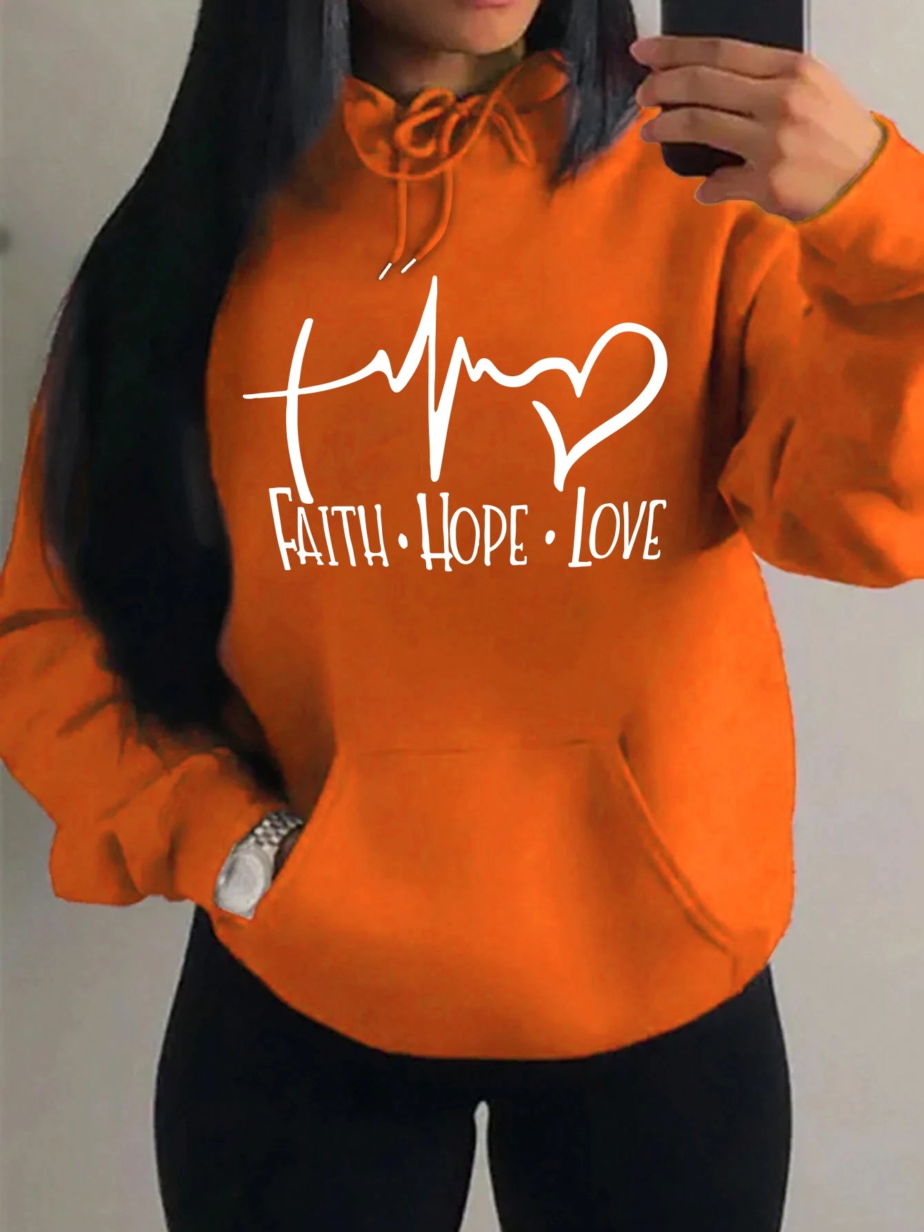 Faith Hope Love Letter Graphic Women’s Hoodie – Casual Loose Streetwear Fleece Pullover Autumn Top