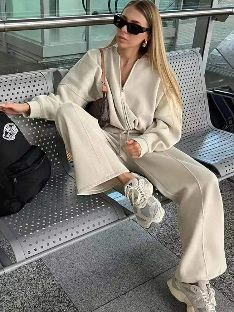 HH Women’s Fall 2-Piece Retro Set – Zip Bomber Jacket & High Waist Lace-Up Wide Leg Pants 🍁🖤