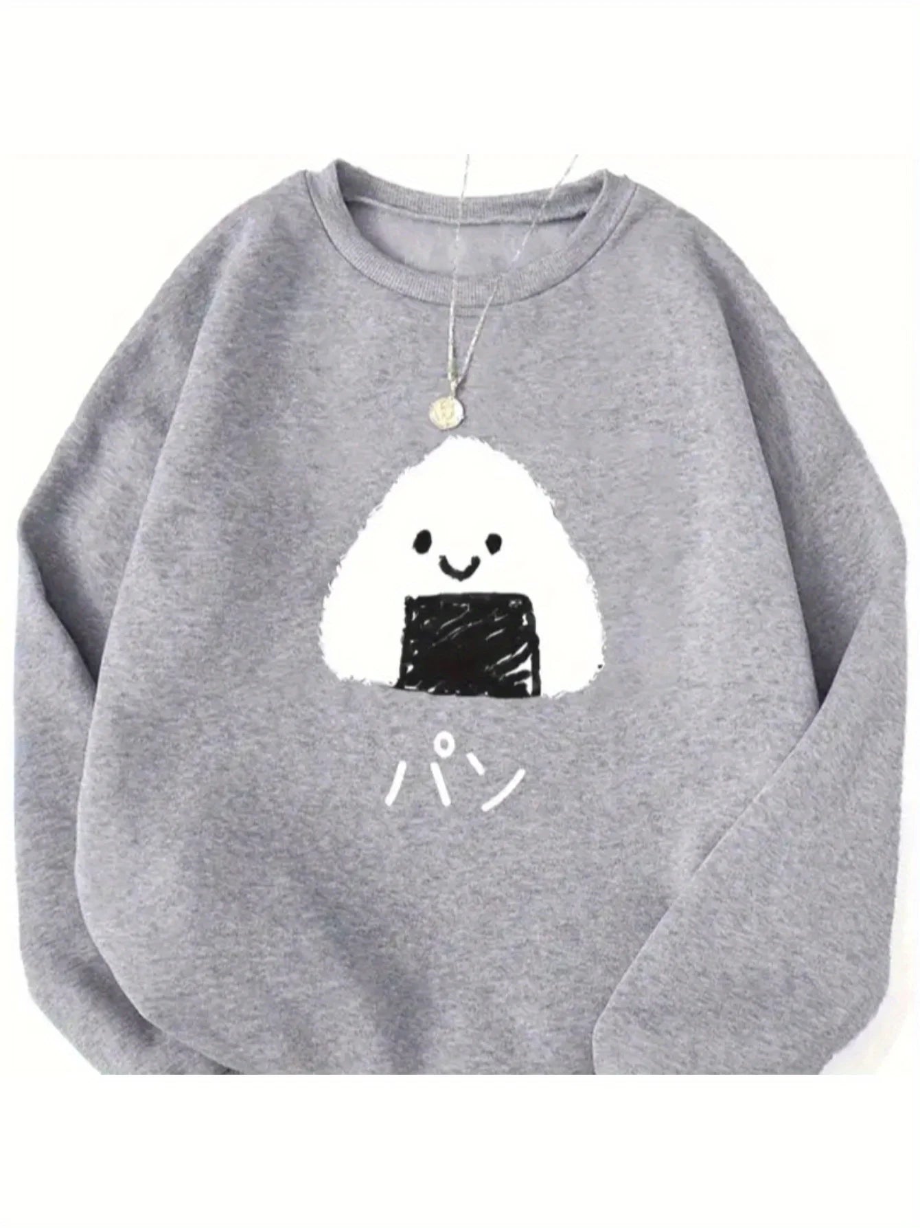 Cute Rice & Vegetable Roll Printed Sweater | Women’s Autumn Winter Pullover | Creative Round Neck Top