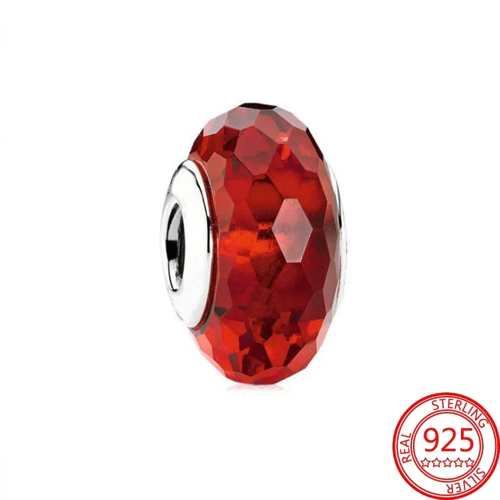 925 Sterling Silver Murano Glass Galaxy & Clover Heart Beads | Fit Pandora Bracelet DIY Jewelry Gift for Mum