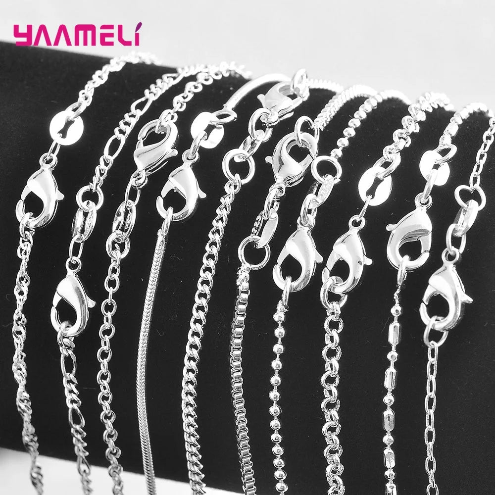 5PCS Authentic 925 Sterling Silver Chain Necklaces | Solid Silver Chains with Lobster Clasps for Men & Women 16–30 Inch