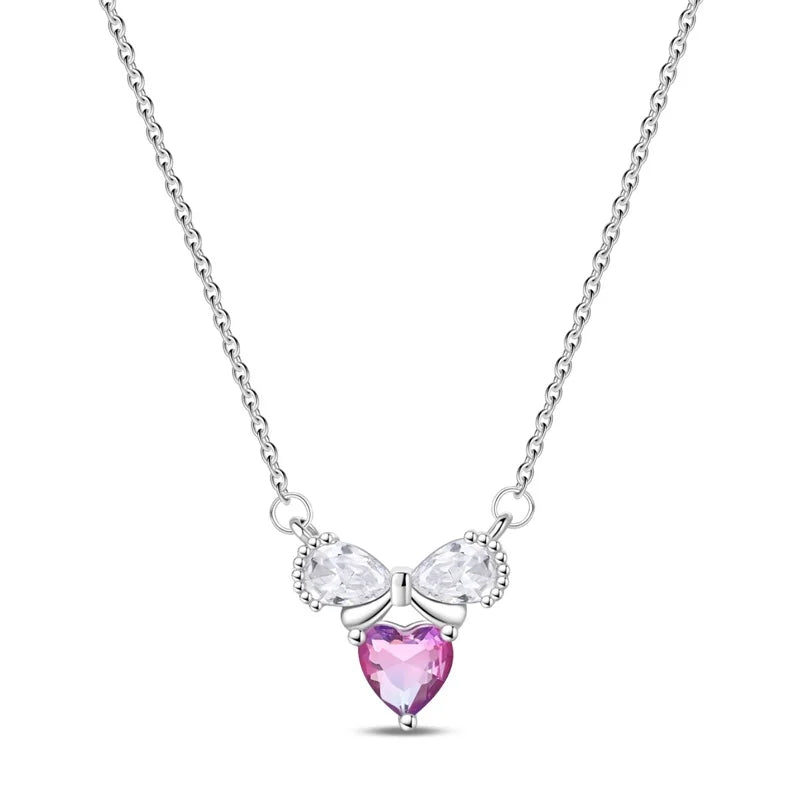 925 Sterling Silver Pink Heart & Infinity Necklace for Women Engagement Jewelry Gift
