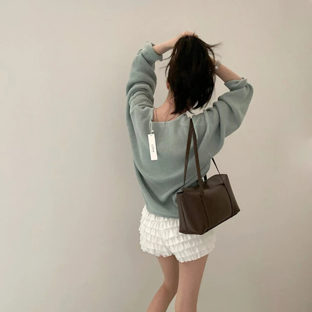 Loose Women’s Knitwear V-Neck Long Sleeve T-Shirt – Casual Comfortable Fashionable Autumn Top New Arrival