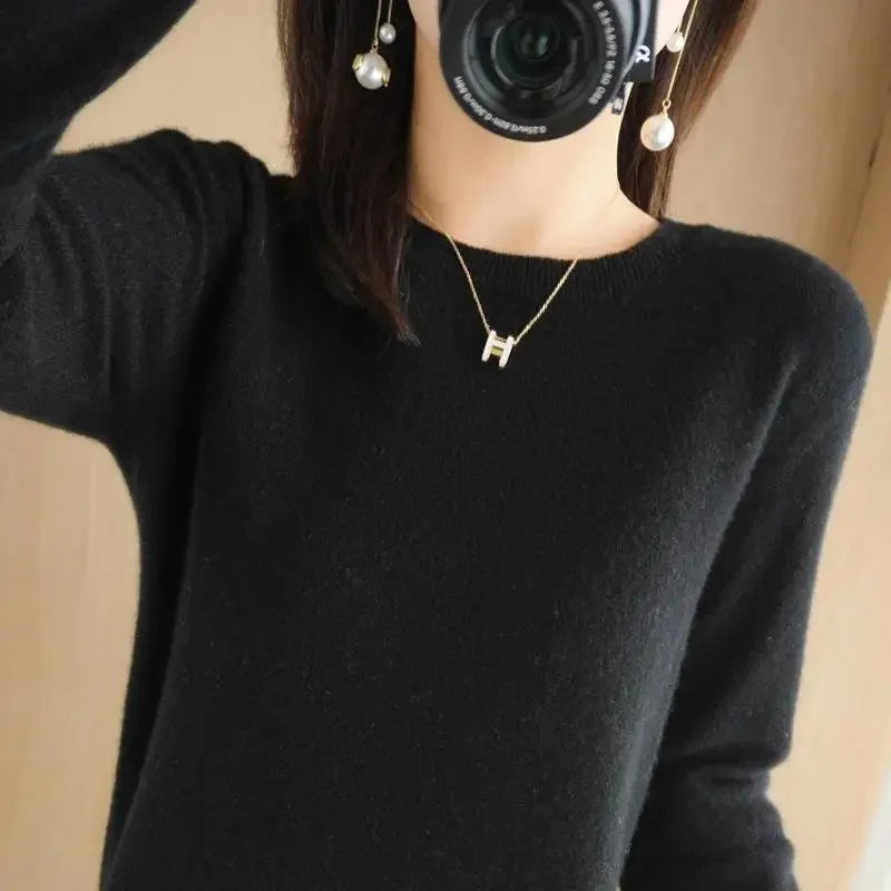 2025 Women Sweater Korean Fashion – Spring Autumn Long Sleeve O-Neck Knitwear Soft Warm Pullovers Bottoming Shirts