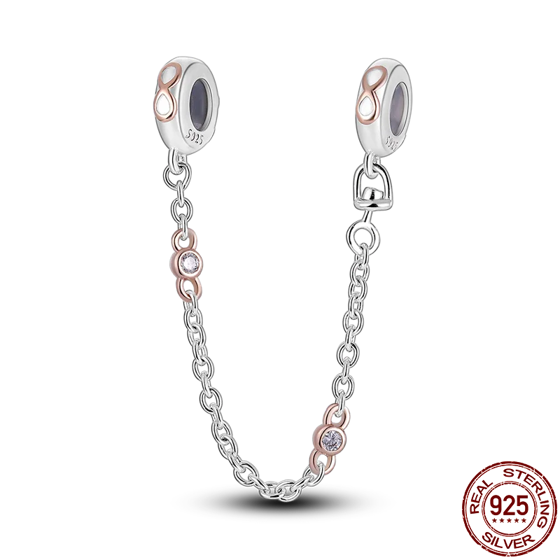 925 Sterling Silver Silicone Spacer Beads & Safety Chain | Clasp Charms Fit Original Pandora 3mm Bracelet – Women’s Jewelry