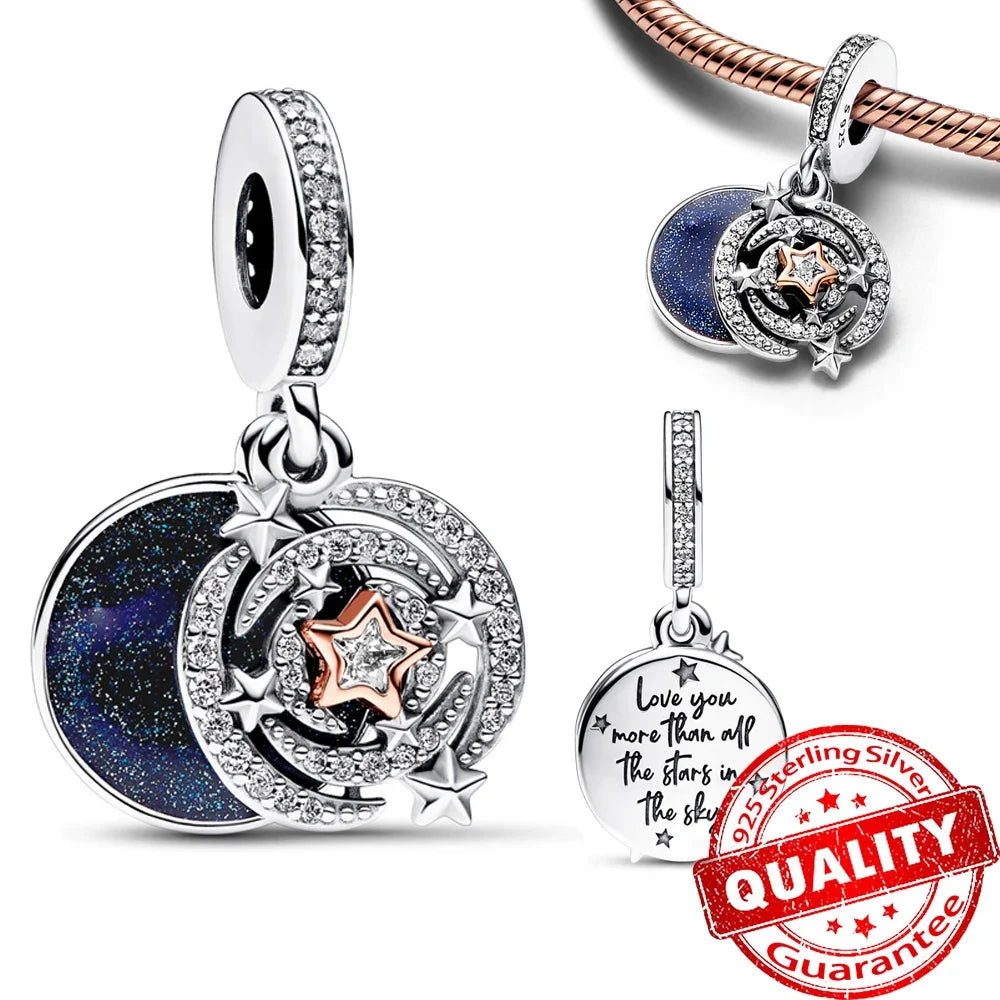 925 Sterling Silver Stars, Moon, Sun & Flower Dangle Earrings – DIY Bracelet Charms