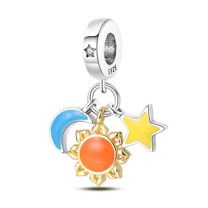 925 Sterling Silver Colorful Luminous Charms | Shell Turtle Star Beads