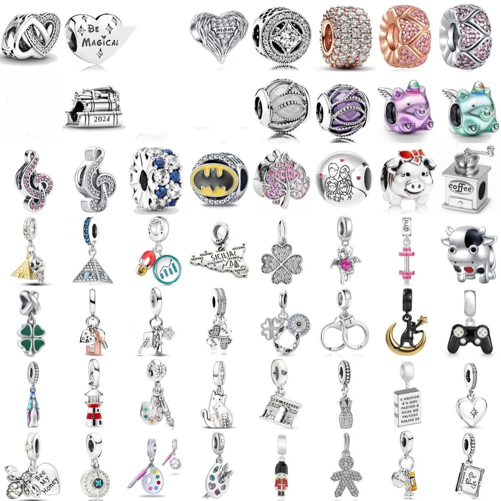 925 Sterling Silver Airplane, Leaf & Angel Charms | Painted Bead Pendants Fit Original European Bracelet DIY Jewelry