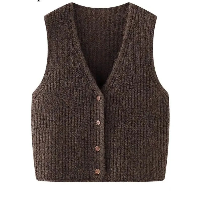 2025 Women’s V-Neck Wool Vest | Grey Loose Knit Cardigan | Autumn Winter Thick Sweater Fashion