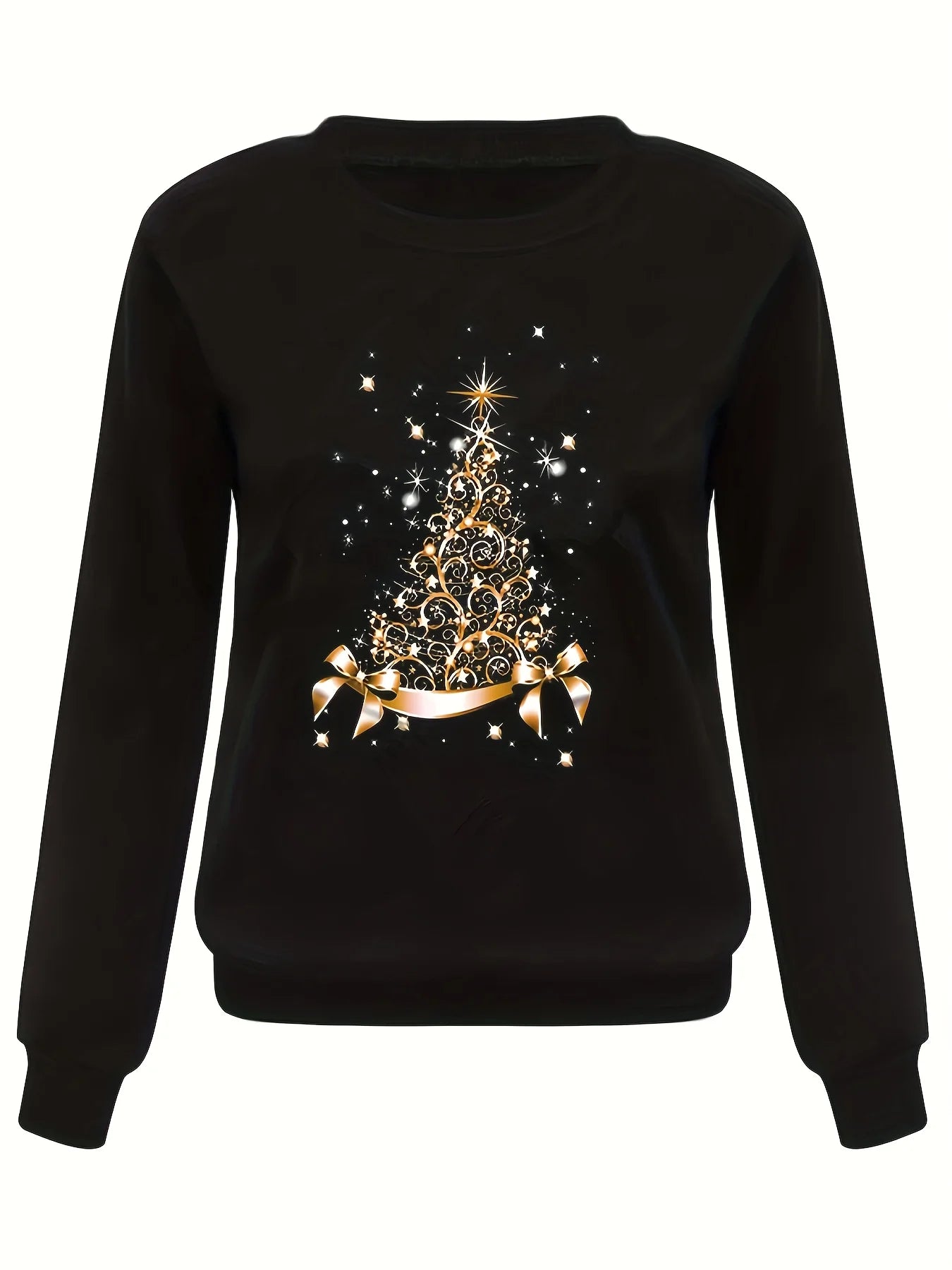 Women’s Christmas Printed Loose Sweater | Black Long Sleeve Autumn & Winter Top
