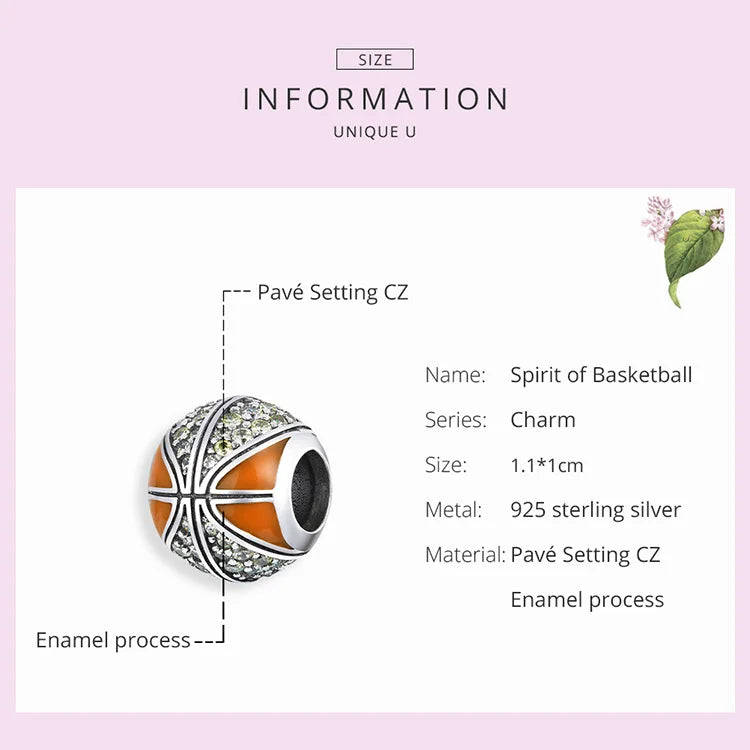 BISAER 925 Sterling Silver Ball Series Charms – Football, Volleyball, Tennis & Basketball Beads Fit Pandora Bracelet DIY Jewelry