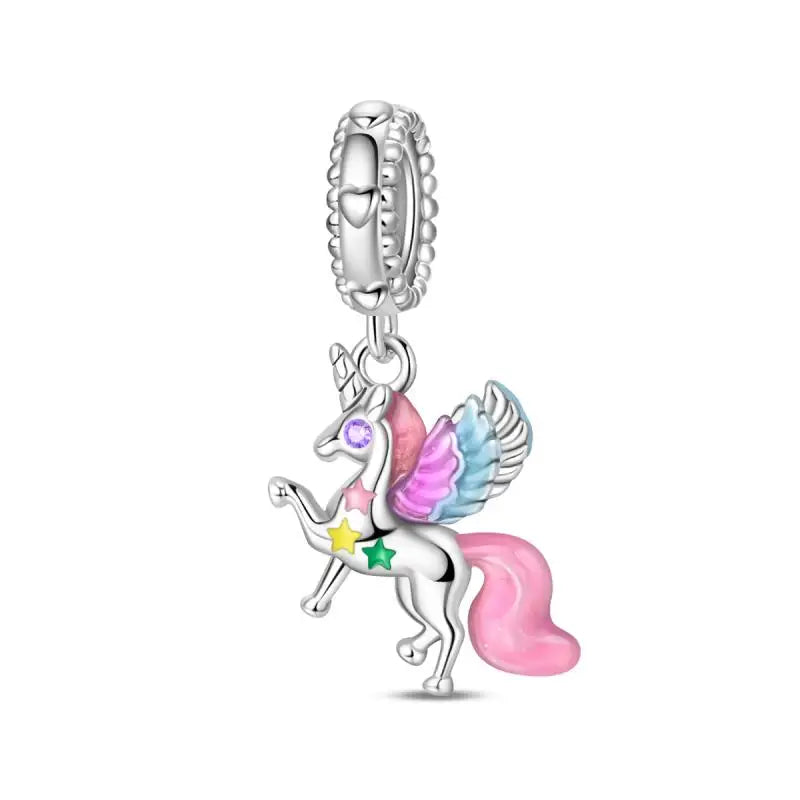 925 Silver Plated Magic Mirror Princess Angel Pink Charm Beads | Fits Original Pan 925 Bracelet | Exquisite DIY Jewelry