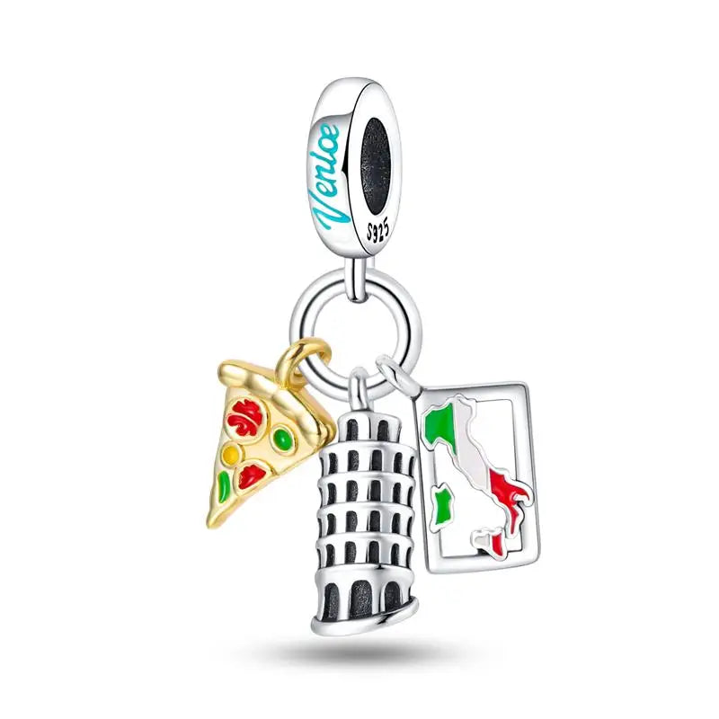 925 Sterling Silver Travel & Luggage Attractions Zircon Charm Beads | Fit Pandora Bracelet