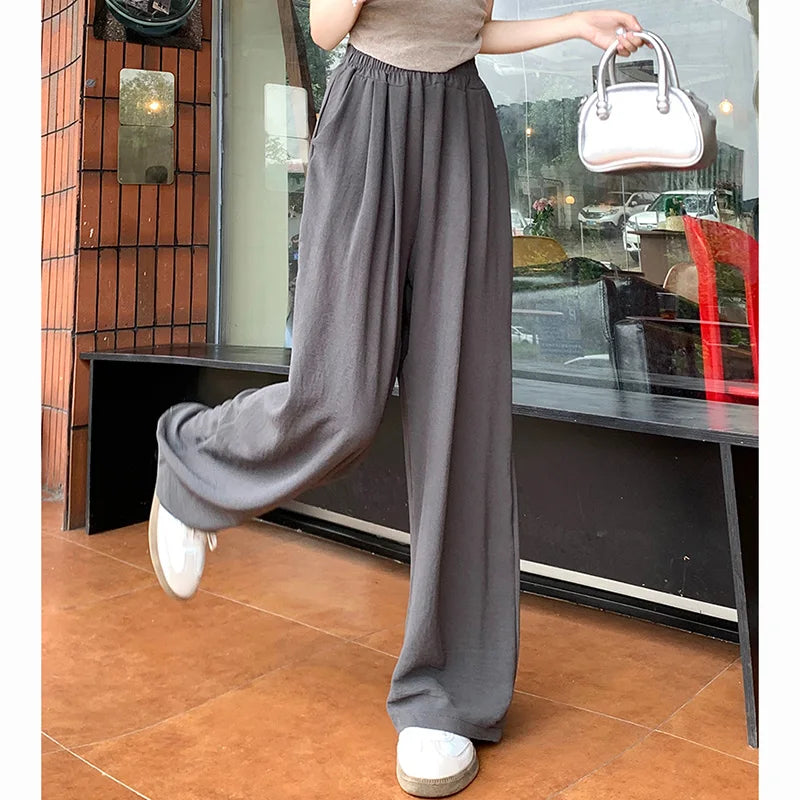Summer Women Colorful Ice Silk Pants | High Waisted Wide Leg Trousers | Baggy Straight Leg Casual Pants