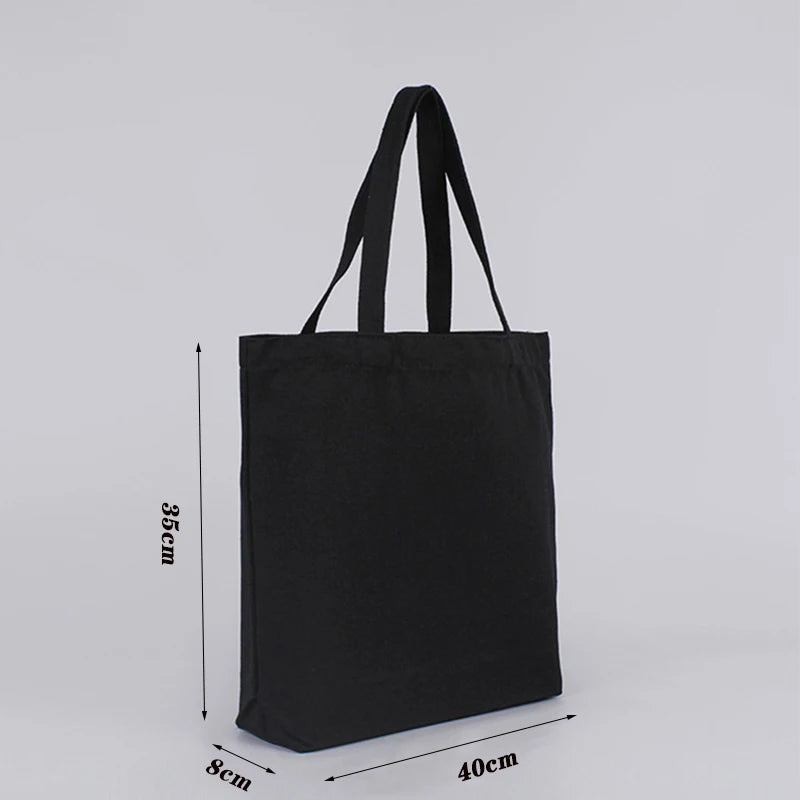 ISKYBOB Canvas Tote Bag | Black Cotton Shopping Shoulder Bag with Belt Pocket