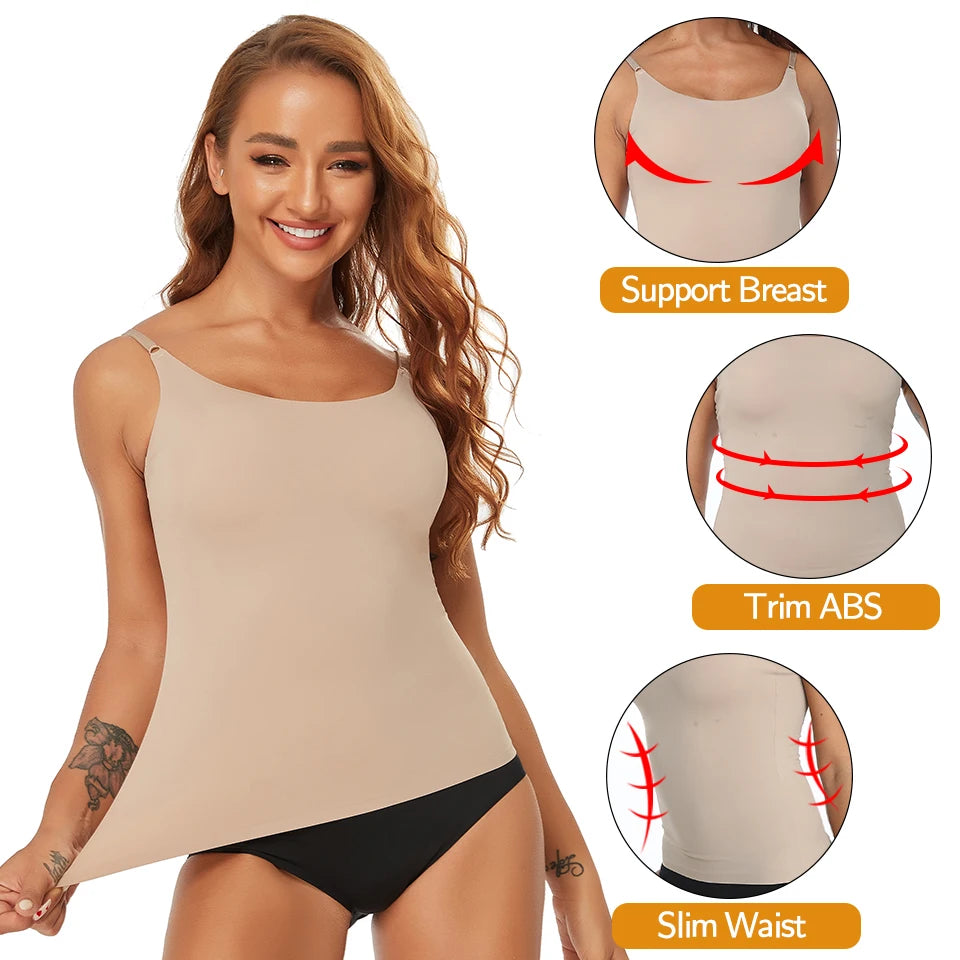 Seamless Shapewear Tank Top Camisole – Women’s Tummy Control Smooth Compression Vest in Nude & Black