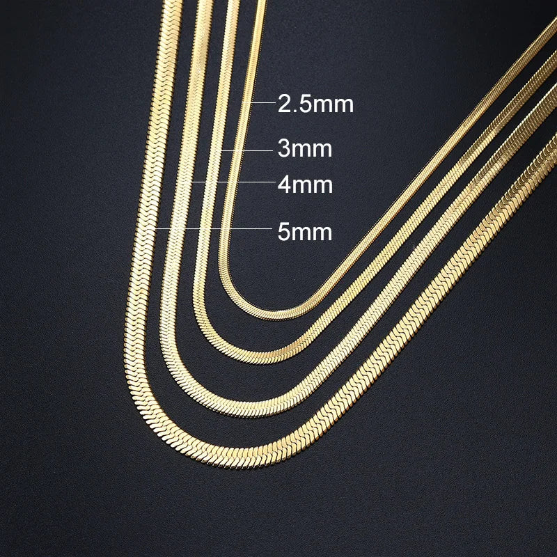 Gold Snake Blade Chain Necklace for Women – 3/4/5mm Stainless Steel Minimalist Punk Choker