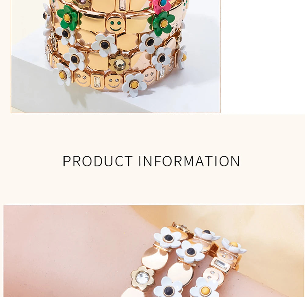 Gold Flower Charm Beaded Bracelet for Women | Boho Summer Jewelry Gift 2023