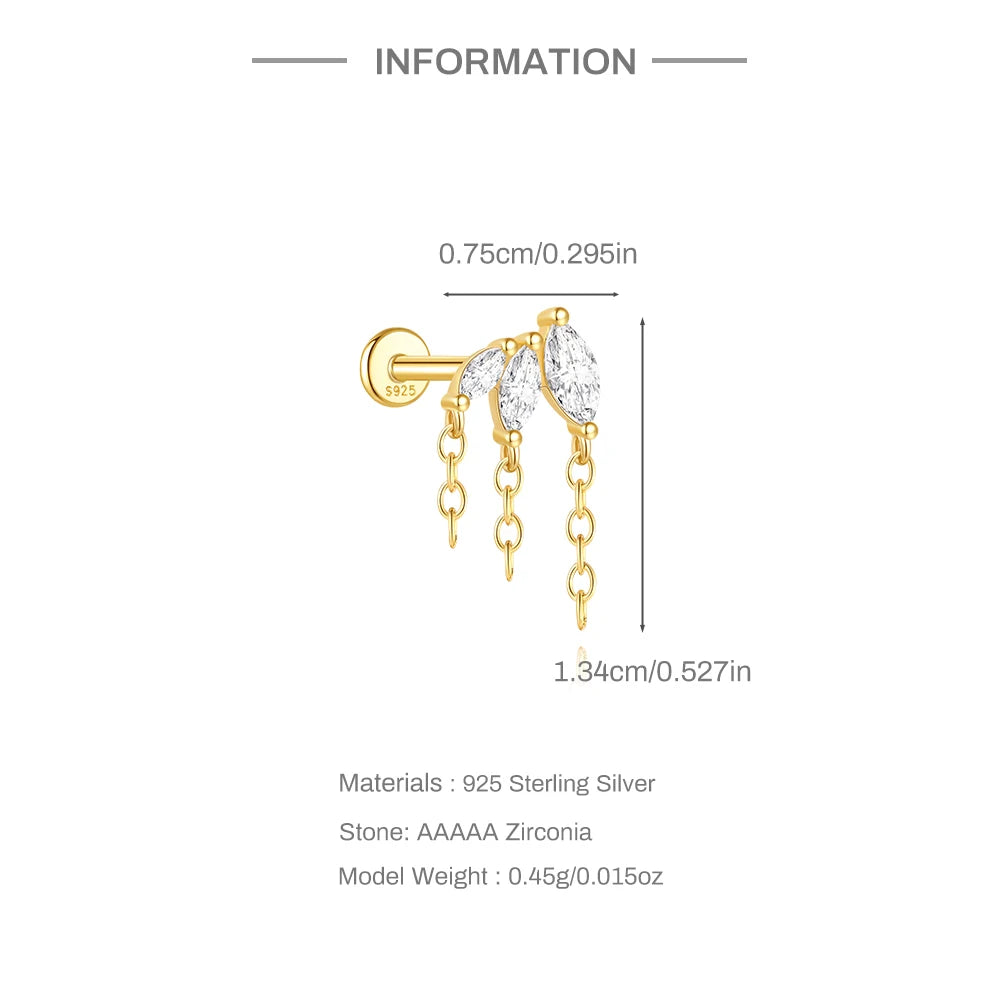 CANNER 925 Sterling Silver Horse Eye Tassel Zircon Drop Earrings – Minimalist Geometric Jewelry for Women