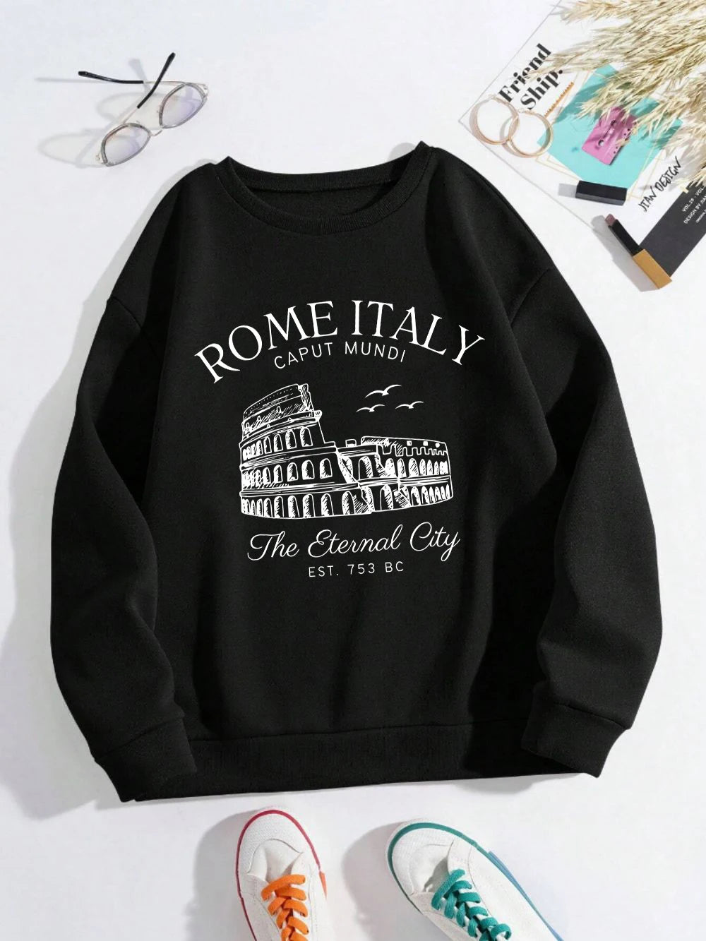 Colosseum Rome Italy Print Sweatshirt for Women | Y2K Casual Crewneck Fleece Pullover