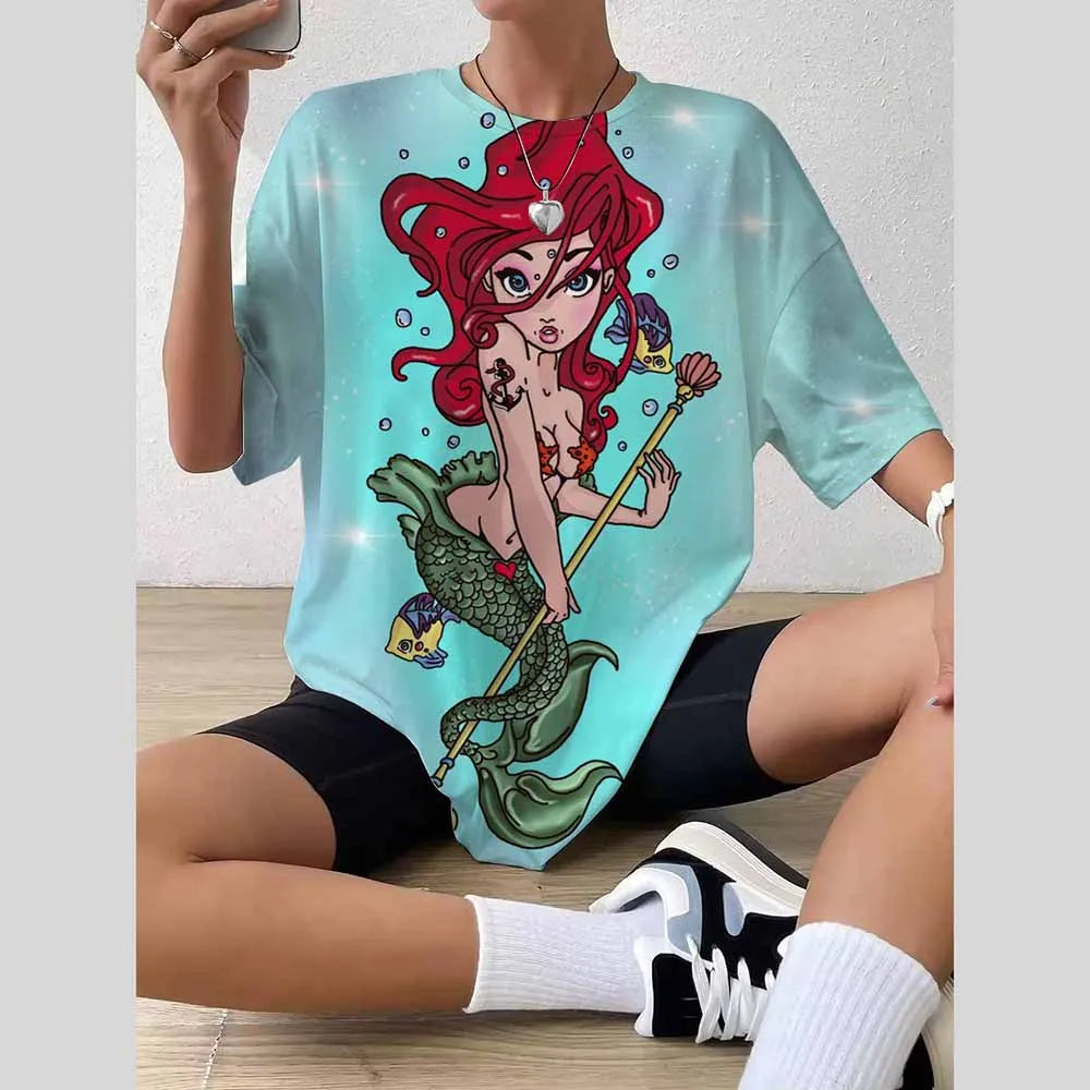 Women’s 2025 Trend Top – 3D Disney Princess Print T-Shirt / Blouse Fashionable Summer 👗✨
