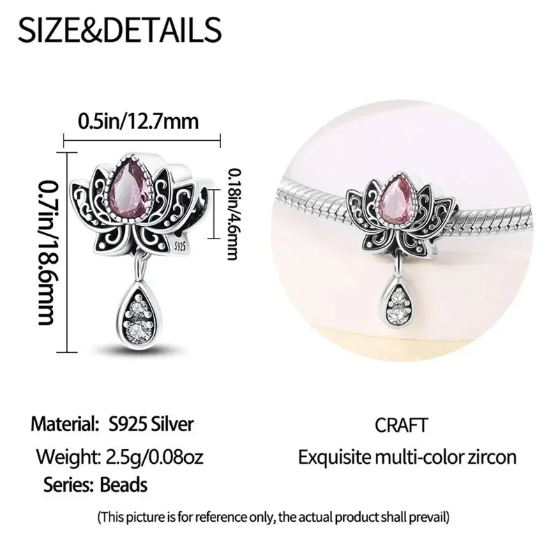 925 Sterling Silver Classic Purple Retro Heart Charm | Lotus Angel Beads for Bracelet & Necklace DIY Jewelry