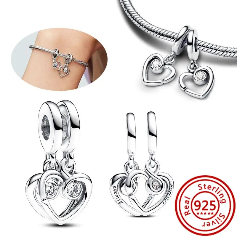 New 925 Sterling Silver Forever Always Love Murano Glass Beads | Sparkling Lucky Charms for Original Pantaro Bracelets DIY Jewelry