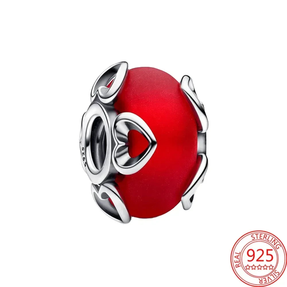 925 Sterling Silver Murano Glass Galaxy & Clover Heart Beads | Fit Pandora Bracelet DIY Jewelry Gift for Mum
