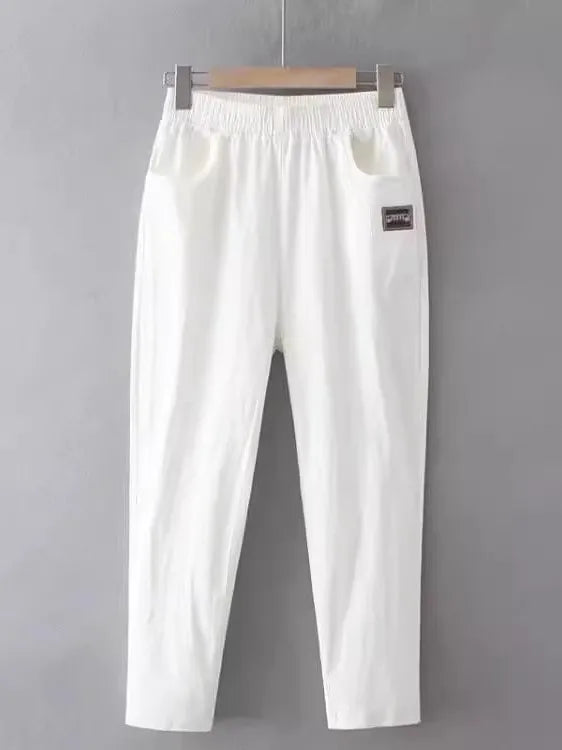 Slimming Straight Leg Cotton Linen Harem Pants – High Waist Casual Summer Trousers Women Loose Fit