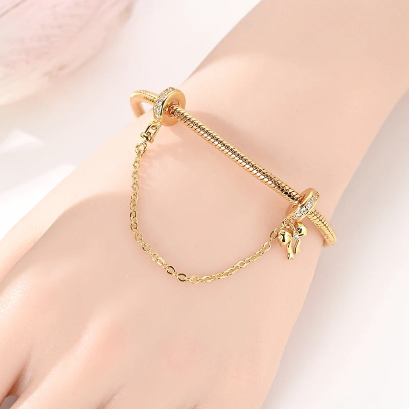 925 Sterling Silver Gold Charms Beads | Leopard, Butterfly, Firefly & Bee Dangle Fit Original Bracelet Women DIY Jewelry Gift