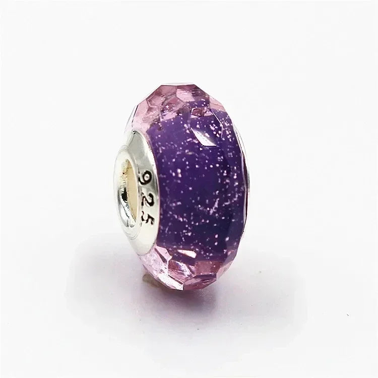 925 Sterling Silver Murano Glass Galaxy & Clover Heart Beads | Fit Pandora Bracelet DIY Jewelry Gift for Mum