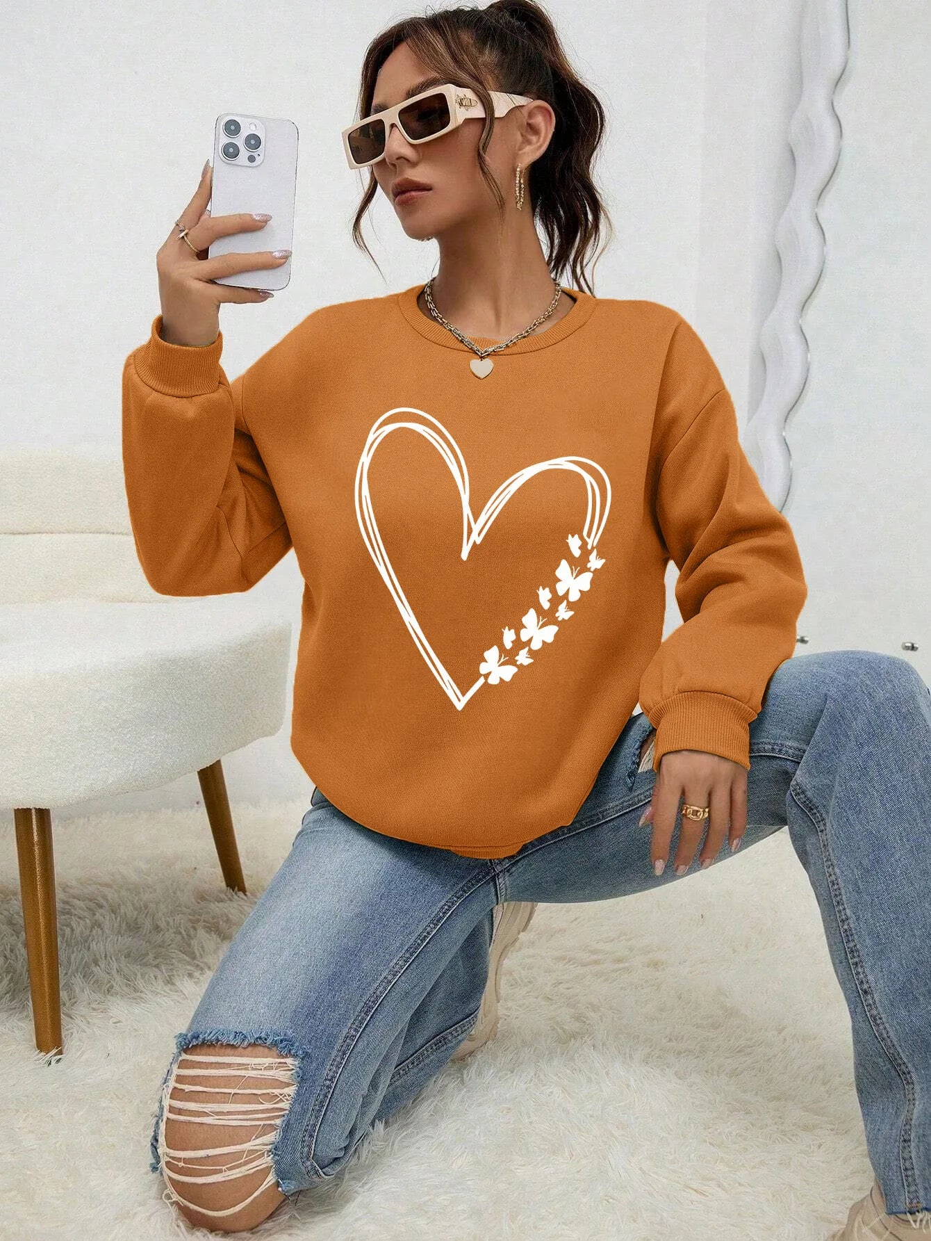 The Great Love at the Edge of Butterflies Sweatshirt | Women’s Fleece Crewneck Pullover | Autumn Soft Streetwear