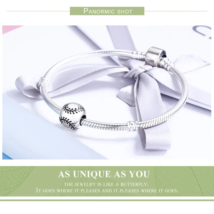 BISAER 925 Sterling Silver Ball Series Charms – Football, Volleyball, Tennis & Basketball Beads Fit Pandora Bracelet DIY Jewelry