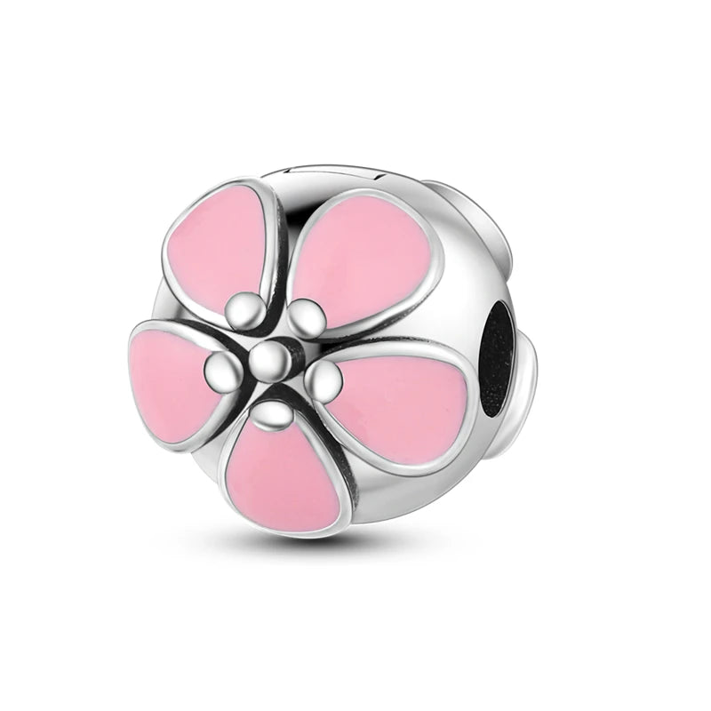 925 Sterling Silver CZ Pave Daisy Clip Charm & Safety Chain – Fits Original Pandora Bracelet, Women’s Silver Stopper Beads Jewelry