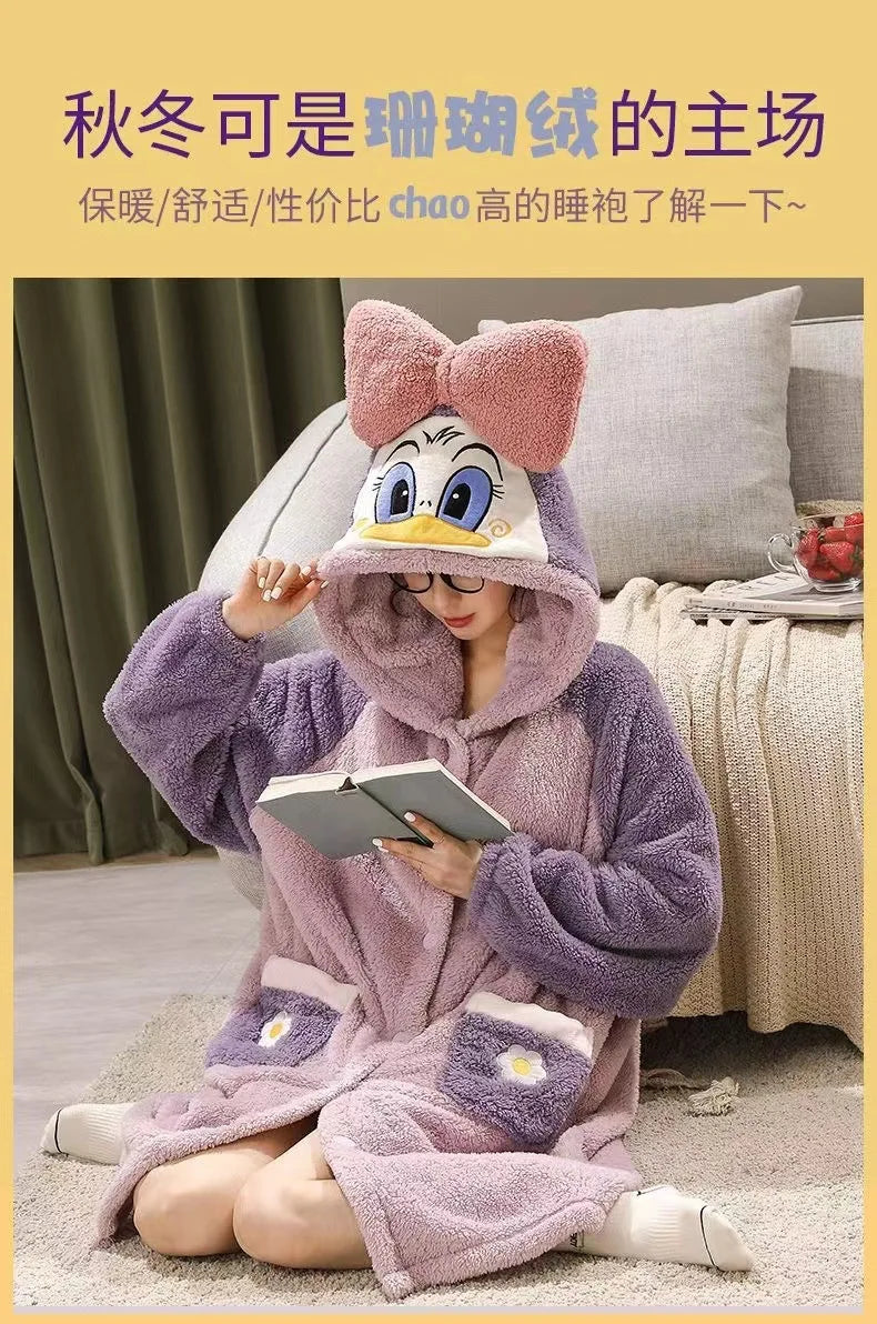 Kawaii Sanrio Hello Kitty Velvet Pajamas Set | Cute Cartoon Nightgown & Bathrobe | Girls & Couples Soft Home Wear
