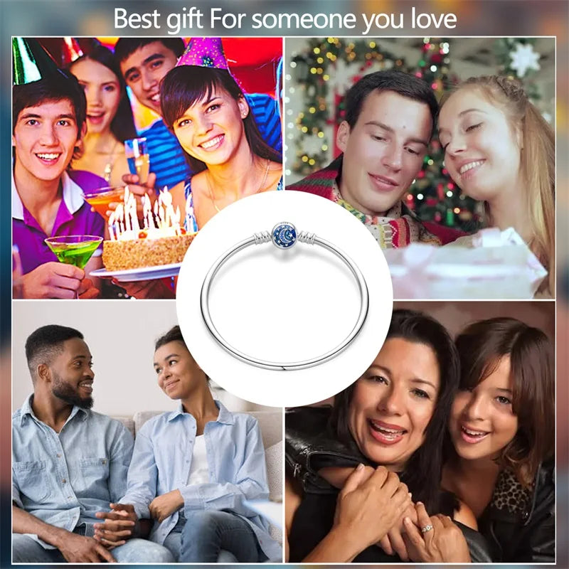 925 Sterling Silver Rainbow Leather Braided Bracelet | Eternal Love Stars & Moon Charm – DIY Women’s Beaded Jewelry Gift