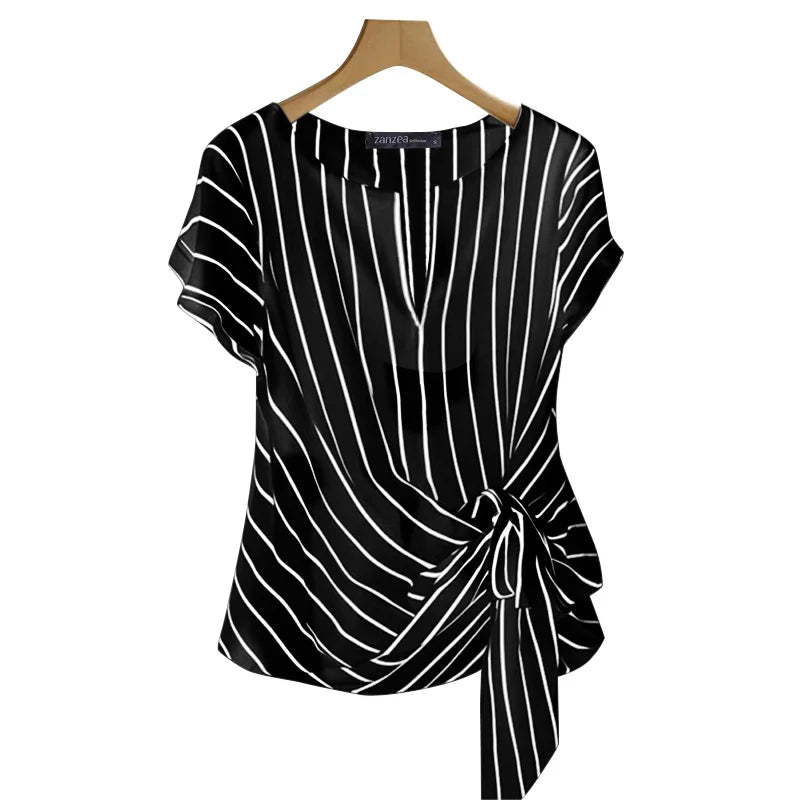 Fashion Stripe Blouse 2025 ZANZEA Women’s V-Neck Short Sleeve Summer Top – Elegant OL Work Shirt 👚✨