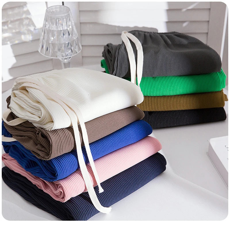 Women’s High-Waisted Pleated Trousers | Slim Fit Floor-Length Wide-Leg Pants for Ladies