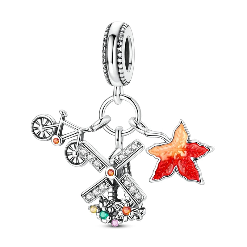 Halloween 925 Sterling Silver Charms | Pumpkin Skeleton Witch Bat Beads for Bracelet DIY Jewelry