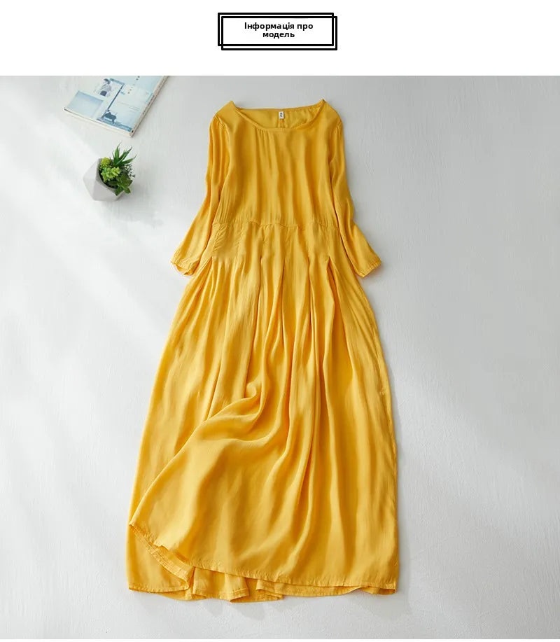 Elegant Lightweight Draped Dress for Women – Artistic Loose Cotton Linen Robe, Summer Airy Flowing Long Skirt, Travel & Vacation Outfit