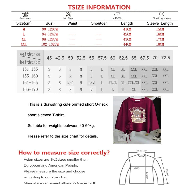 Women’s Drawstring Cotton T-Shirt | Loose O-Neck Drop Sleeve Pullover | Spring Summer Casual Solid Knit Top