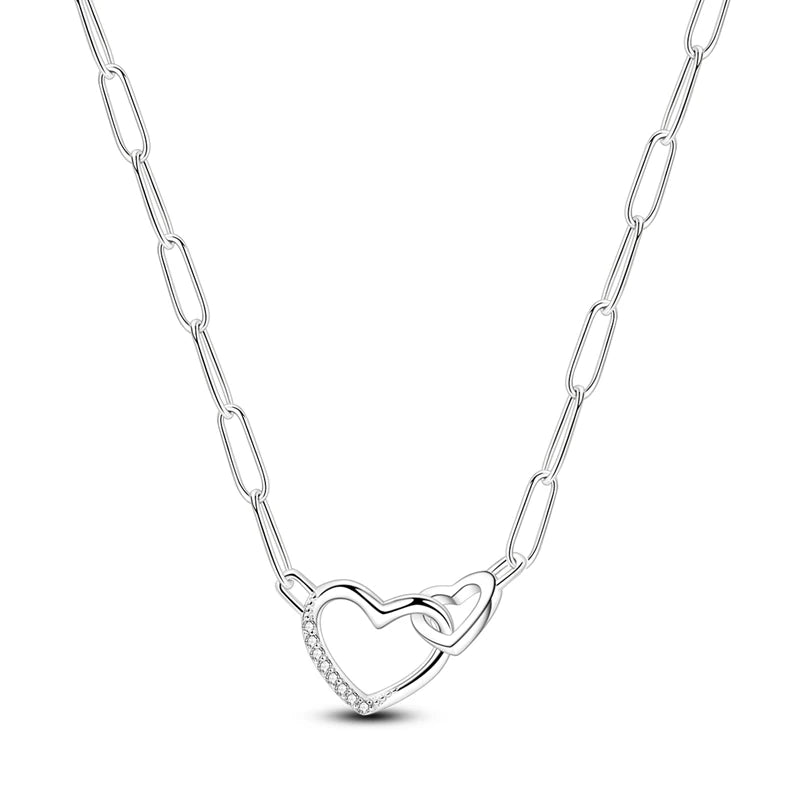 Heart to Heart Necklace 925 Sterling Silver Love Pendant Chain for Women – Wedding & Engagement Fine Jewelry