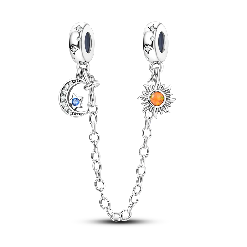925 Sterling Silver CZ Pave Daisy Clip Charm & Safety Chain – Fits Original Pandora Bracelet, Women’s Silver Stopper Beads Jewelry