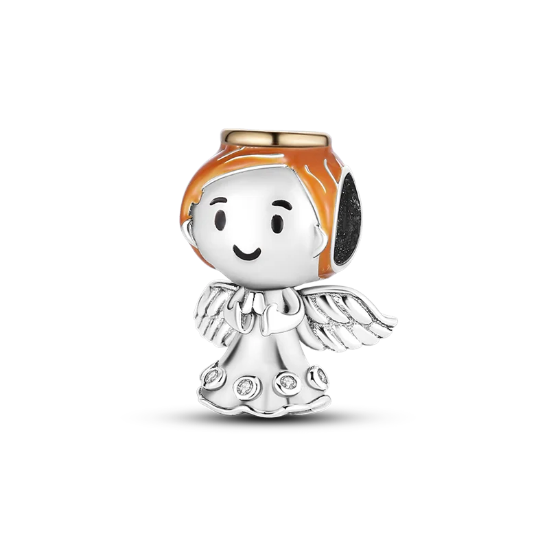 S925 Silver Angel Baby Charms | Heart Shape Wings Dangle Beads Fit Bracelet & Necklace