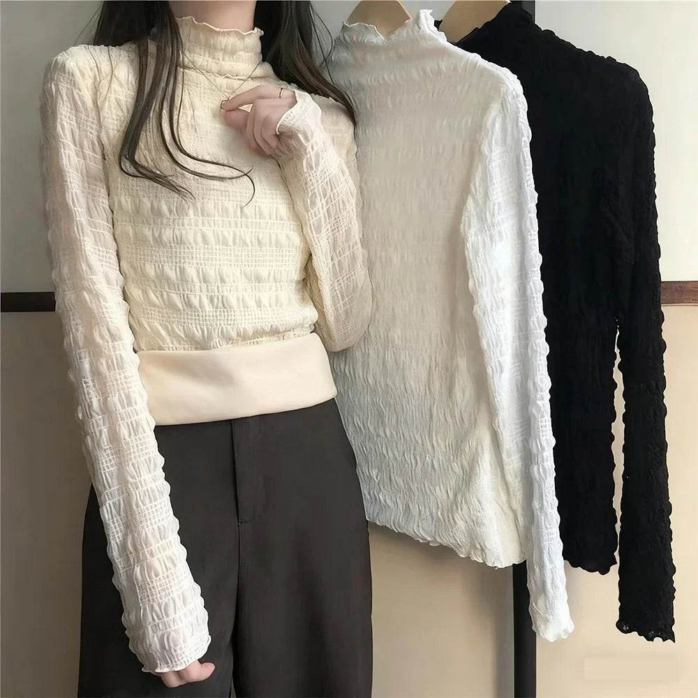 Women’s Half-High Neck Slim Fit Long Sleeve Top – Elegant Casual Thermal Bottoming Shirt